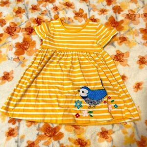 Yellow striped dress 3T with embroidered bird flowers